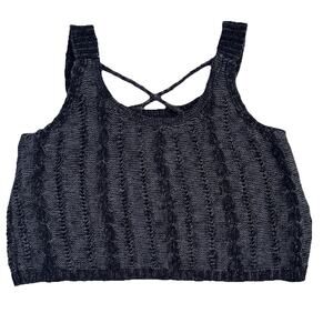 Hollister Off Black Cable Knit Criss Cross Cropped Sweater Top Sz S